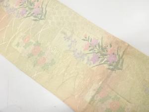 アンティーク　紗　籠目に菊・秋草模様織り出し袋帯（材料）